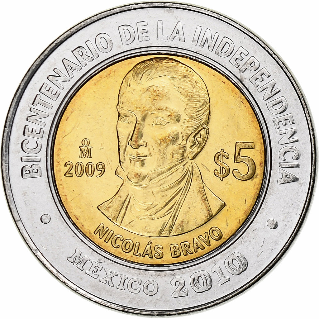 Mexico, 5 Pesos, Bicentenaire de l'indépendance de Mexico, 2009, Mexico City