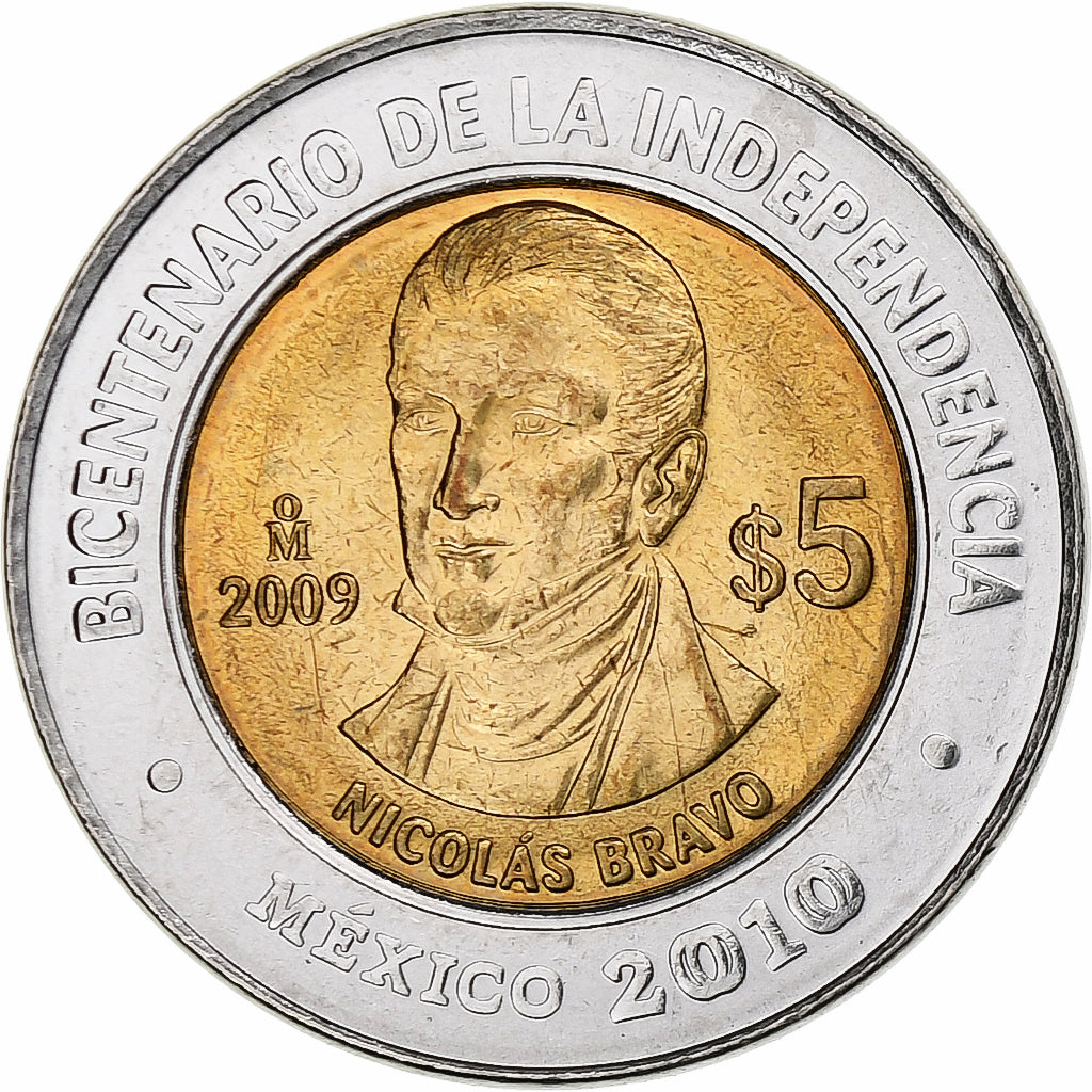 Mexico, 5 Pesos, Bicentenaire de l'indépendance de Mexico, 2009, Mexico City