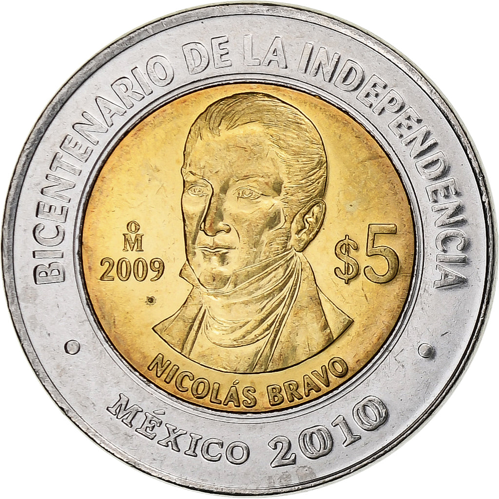 Mexico, 5 Pesos, Bicentenaire de l'indépendance de Mexico, 2009, Mexico City