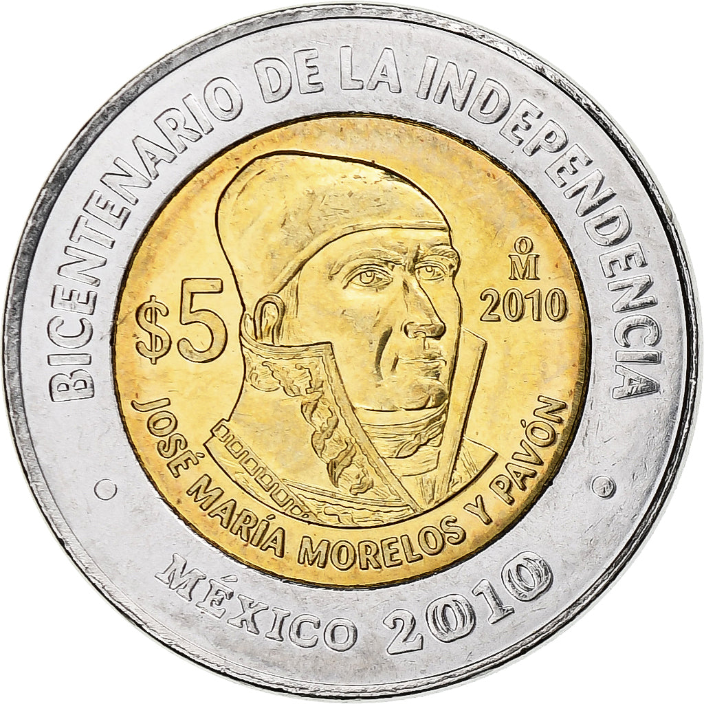 Mexico, 5 Pesos, Jose Maria Morelos, 2010, Mexico City, Bimetaliczny, MS(63)
