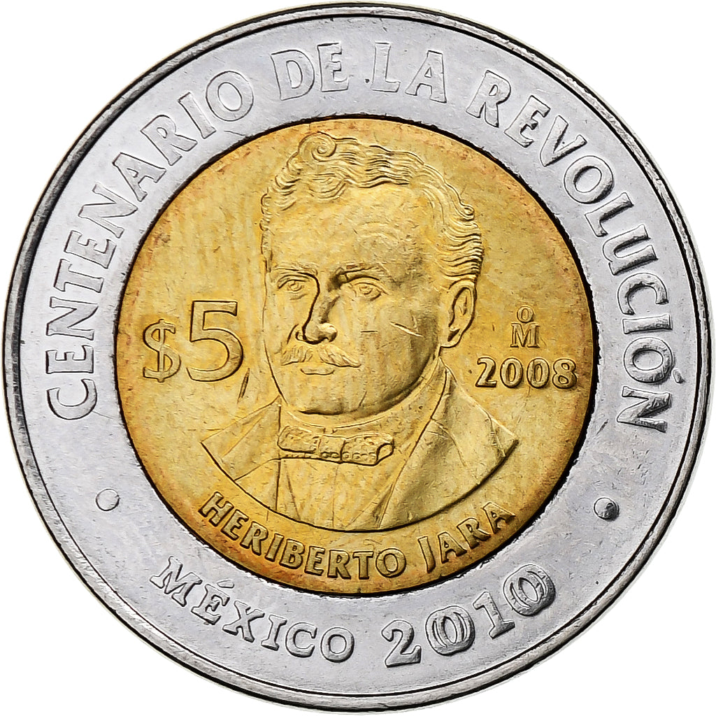 México, 5 Pesos, Heriberto Jara, 2008, Mexico City, Bimetálico, SC, KM:901