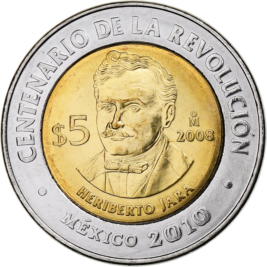 Messico, 5 Pesos, Heriberto Jara, 2008, Mexico City, Bi-metallico, SPL, KM:901