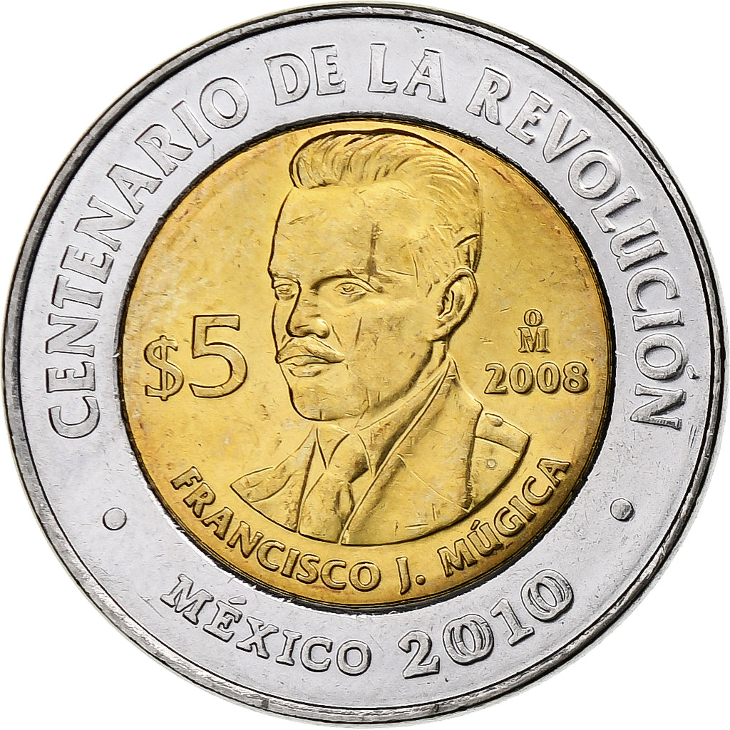 Messico, 5 Pesos, Francisco J. Mugica, 2008, Mexico City, Bi-metallico, SPL