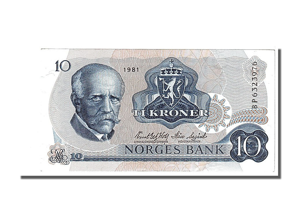 Norway, 10 Kroner, 1981, KM #36c, AU(55-58), BP