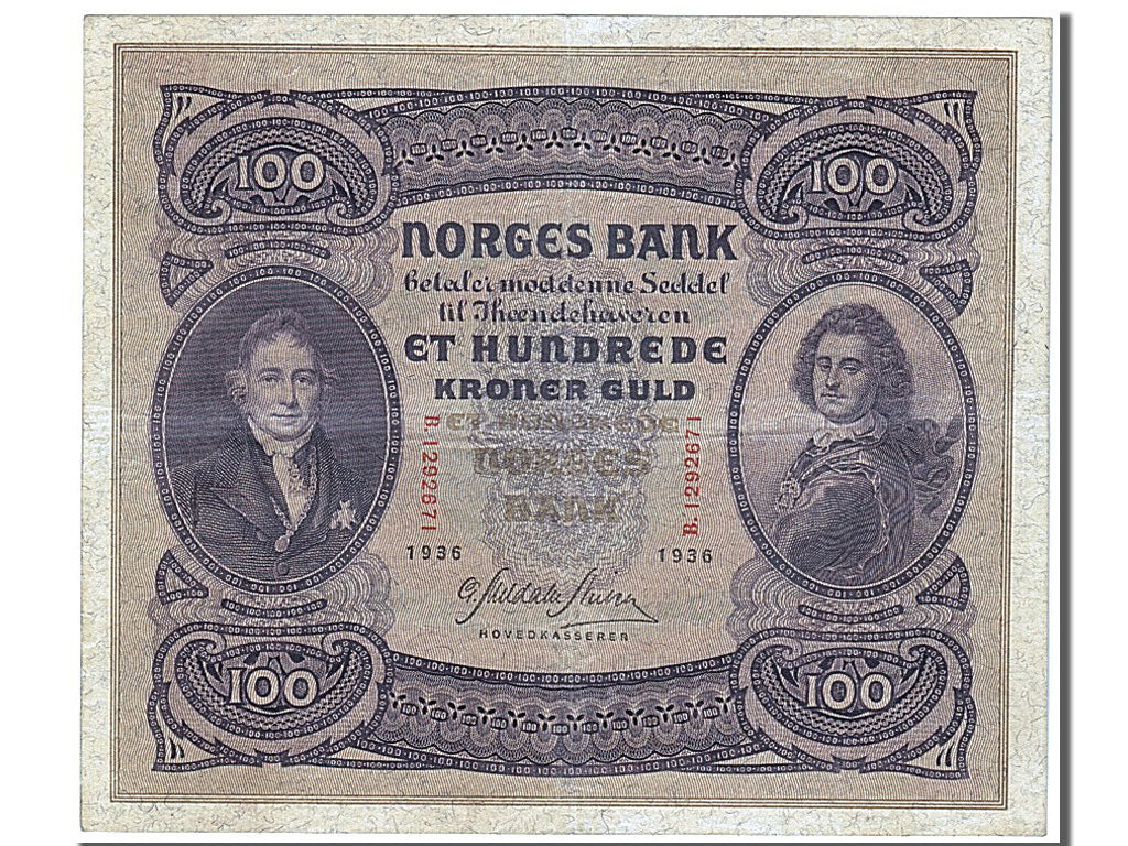 Norway, 100 Kroner, 1936, KM #10c, AU(55-58), B