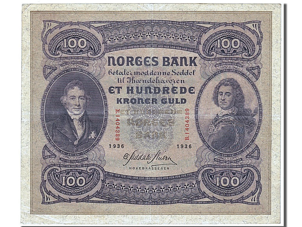 Norway, 100 Kroner, 1936, KM #10c, AU(55-58), B