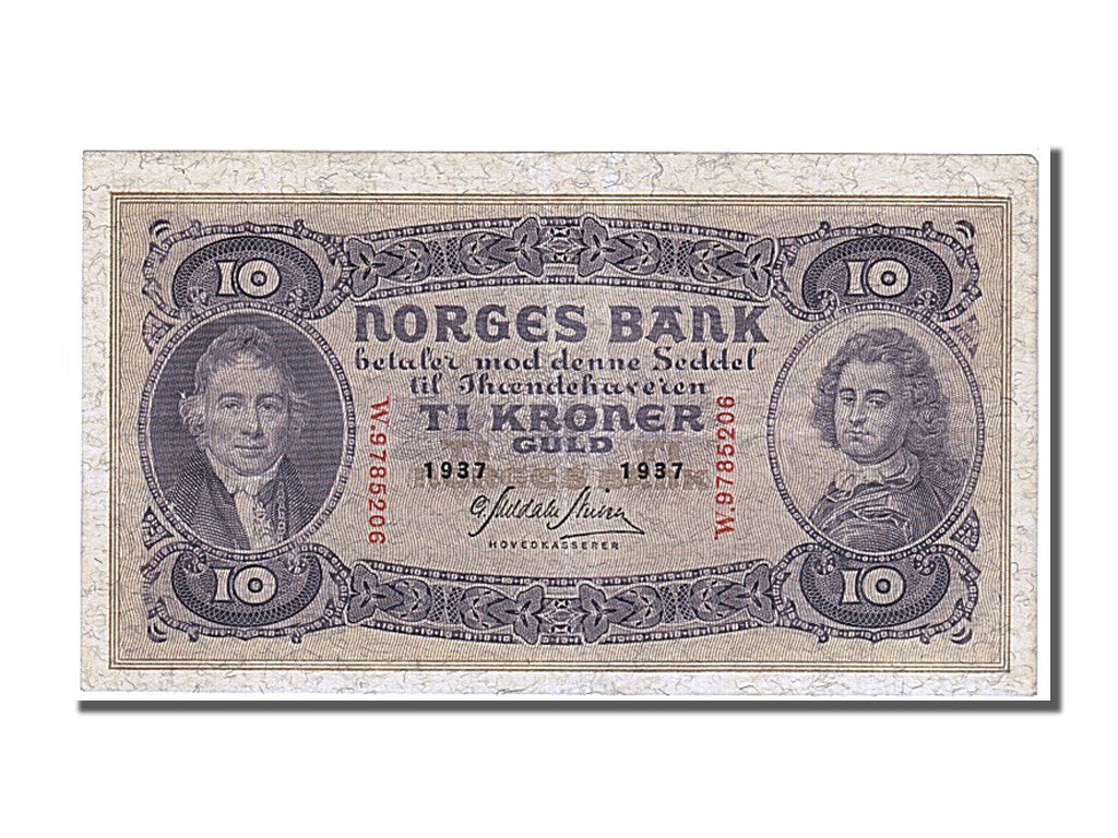 Norway, 10 Kroner, 1937, KM #8c, UNC(60-62), W