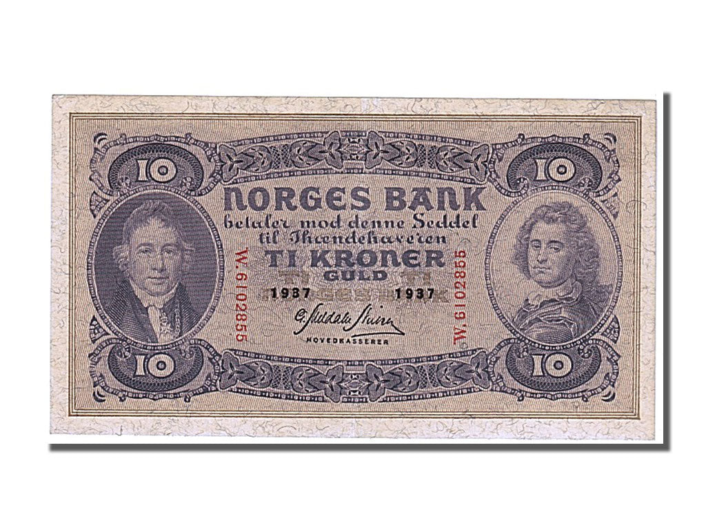 Norway, 10 Kroner, 1937, KM #8c, UNC(63), W