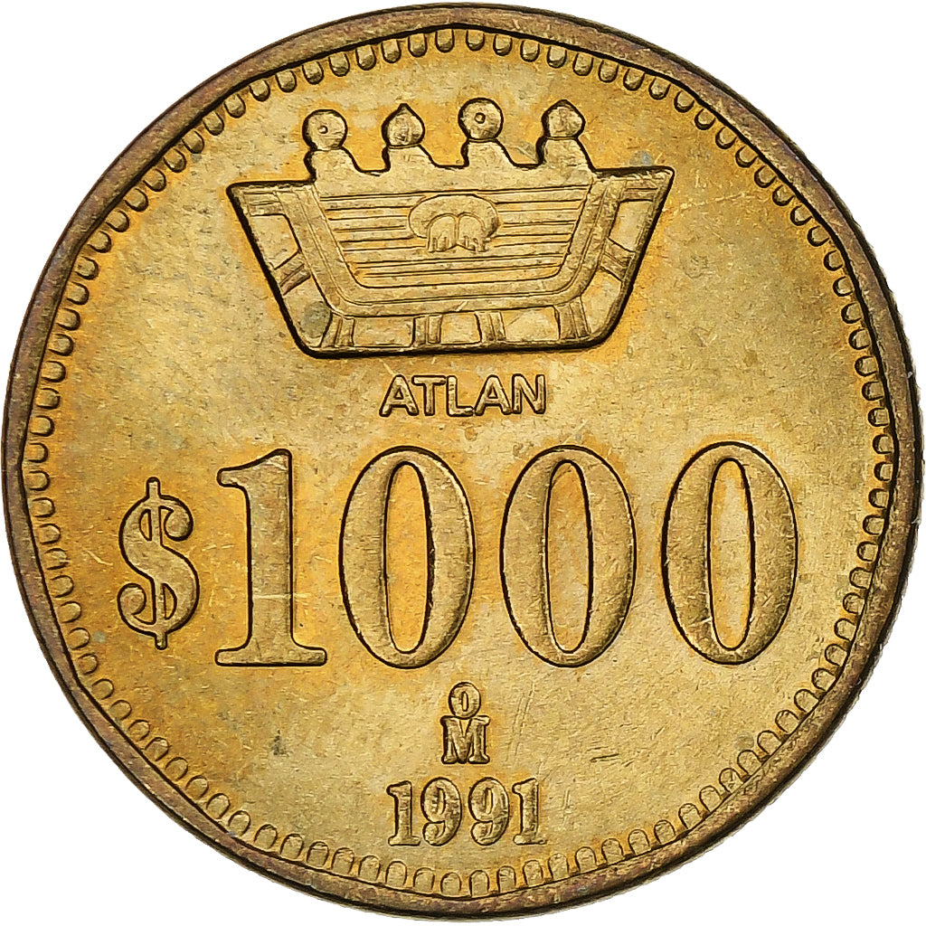 Mexico, 1000 Pesos, 1991, Mexico City, Pattern, Bronze, MS(63), KM:Pn249