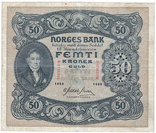 Norway, 50 Kroner, 1935, KM #9d, AU(50-53), B