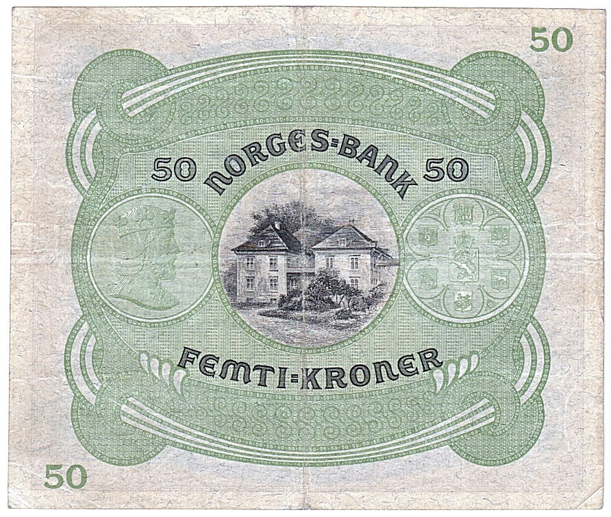 Norway, 50 Kroner, 1935, KM #9d, AU(50-53), B