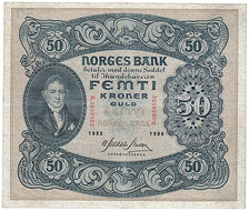 Norway, 50 Kroner, 1935, KM #9d, AU(50-53), B