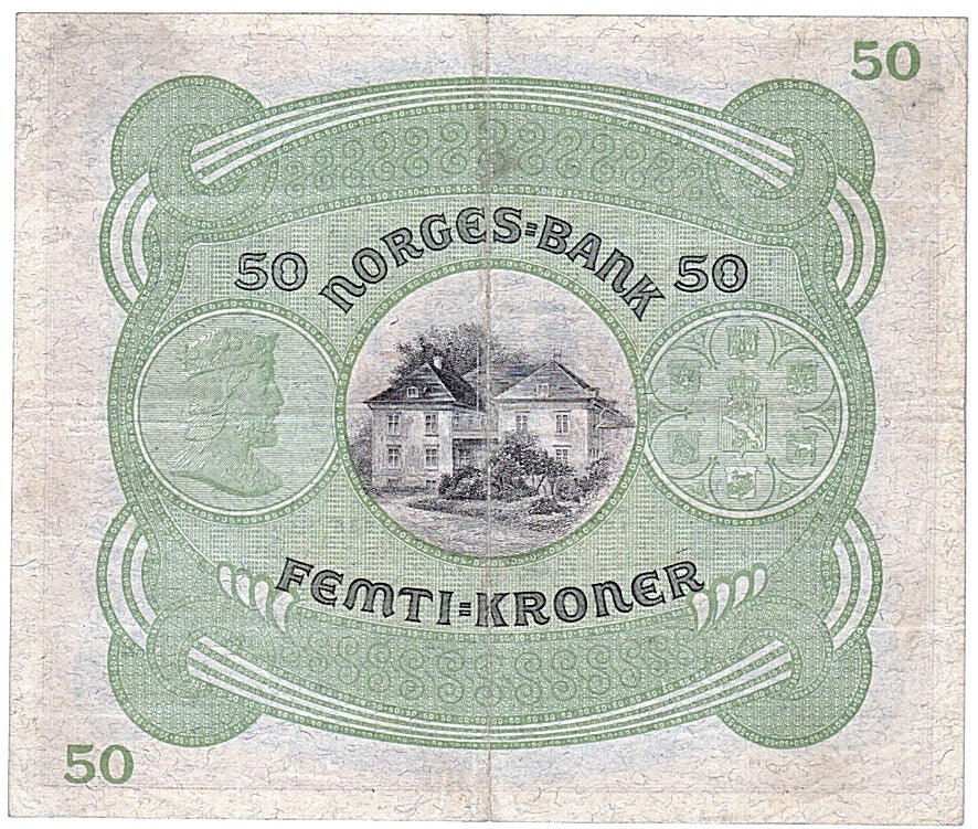 Norway, 50 Kroner, 1935, KM #9d, AU(50-53), B