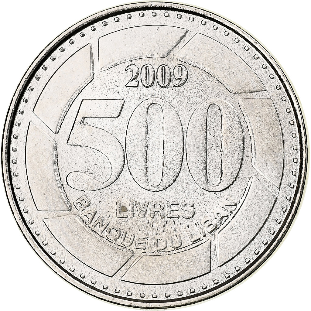 Lebanon, 500 Livres, 2009, Nickel plated steel, MS(63), KM:39