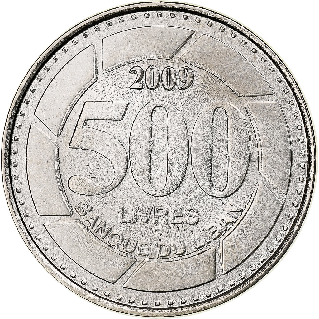Lebanon, 500 Livres, 2009, Nickel plated steel, MS(63), KM:39