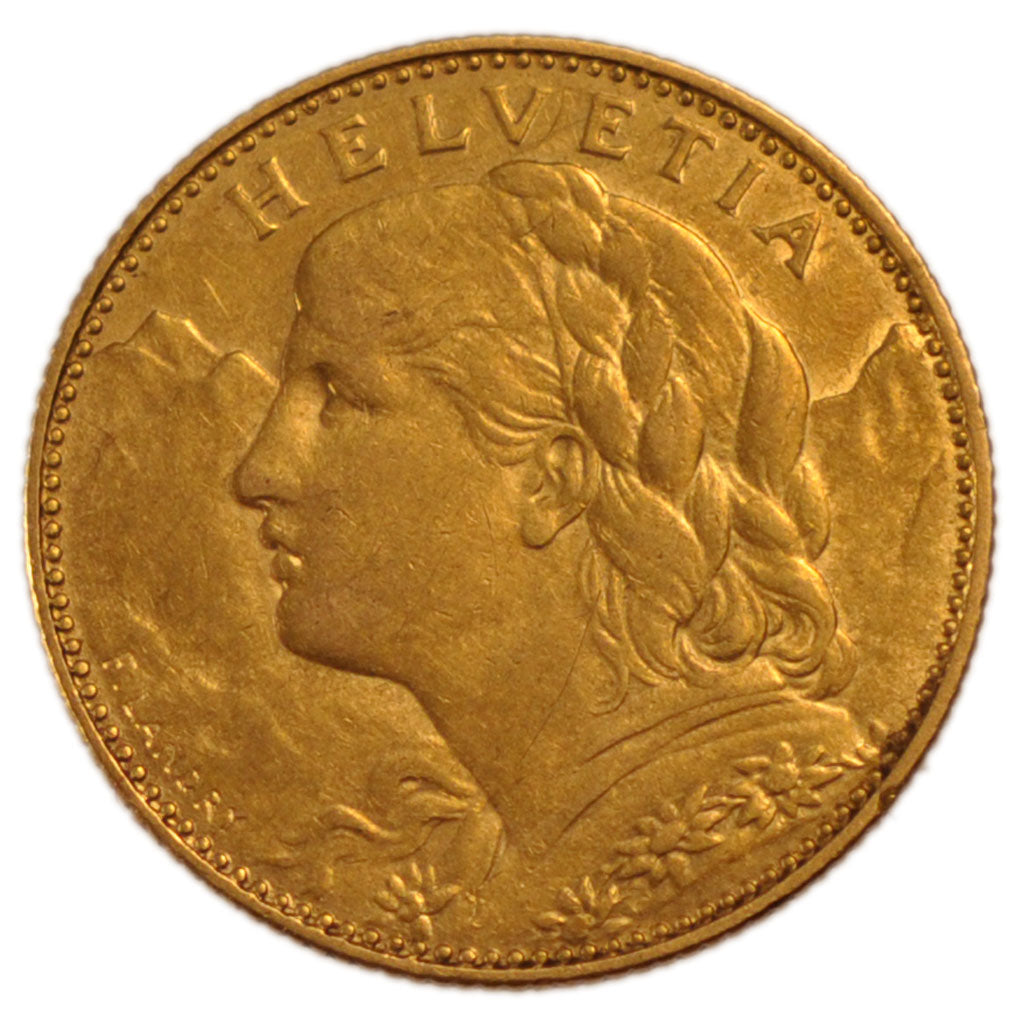 Switzerland, 10 Francs, 1913, Bern, KM #36, AU(50-53), Gold, 3.20