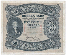 Billete, 50 Kroner, 1936, Noruega, MBC