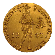 NETHERLANDS, Ducat, 1849, Utrecht, KM #83.1, AU(55-58), Gold, 21, 3.49