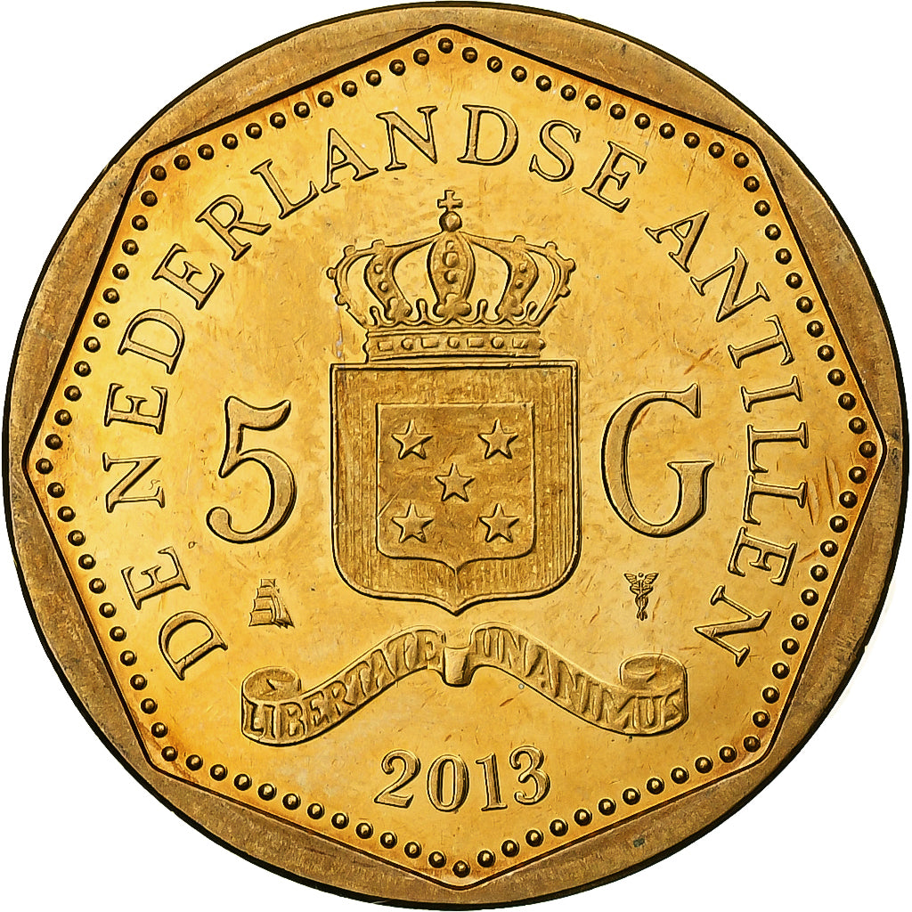 Netherlands Antilles, 5 Gulden, 2013, Utrecht, Bronze Plated Steel, MS(63)