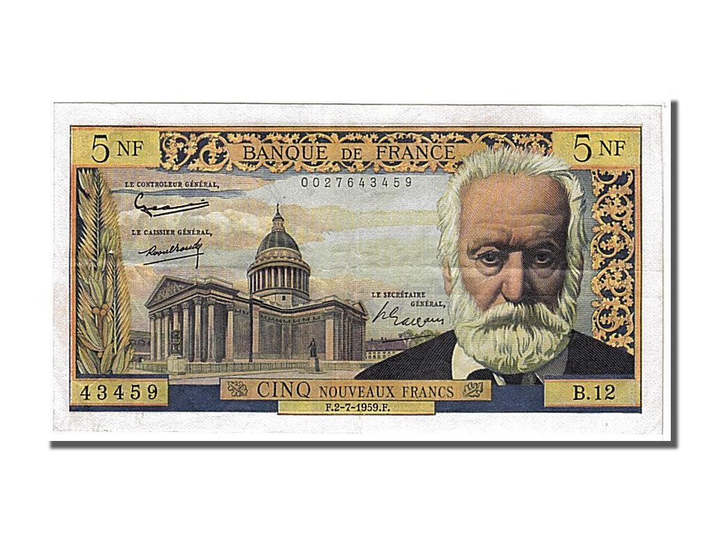 Banknote, France, 5 Nouveaux Francs, 5 NF 1959-1965 ''Victor Hugo'', 1959