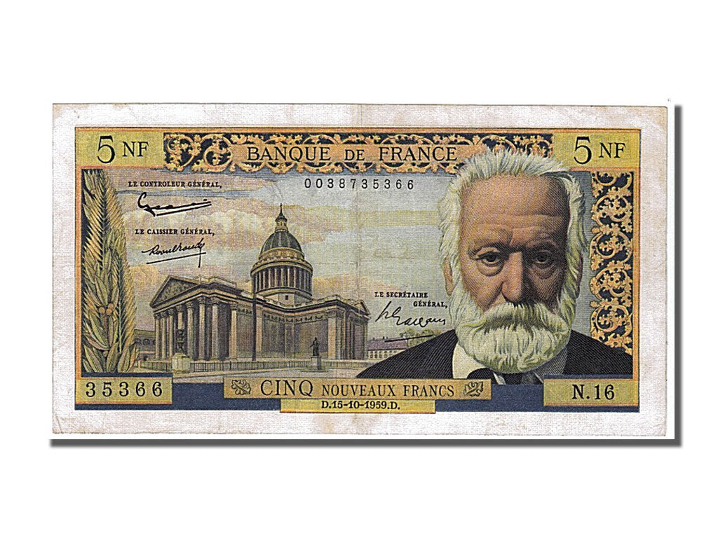 France, 5 Nouveaux Francs, 5 NF 1959-1965 ''Victor Hugo'', 1959, KM #141a,...