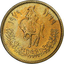 Libya, 5 Dirham, 1979/AH1399, Brass Clad Steel, MS(63), KM:19