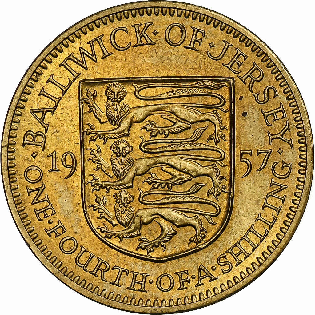 Jersey, Elizabeth II, 1/4 Shilling, 3 Pence, 1957, Níquel-Latão, MS(63), KM:22
