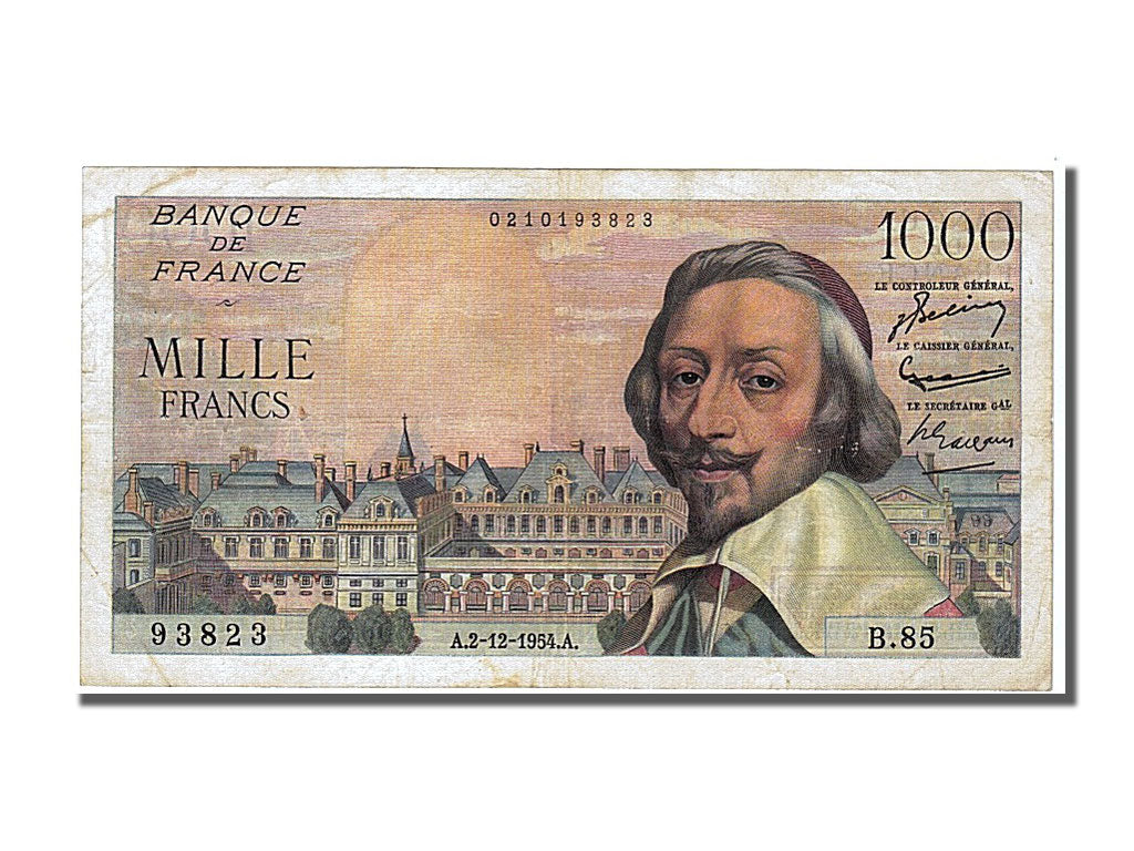 France, 1000 Francs, 1 000 F 1953-1957 ''Richelieu'', 1954, KM #134a,...