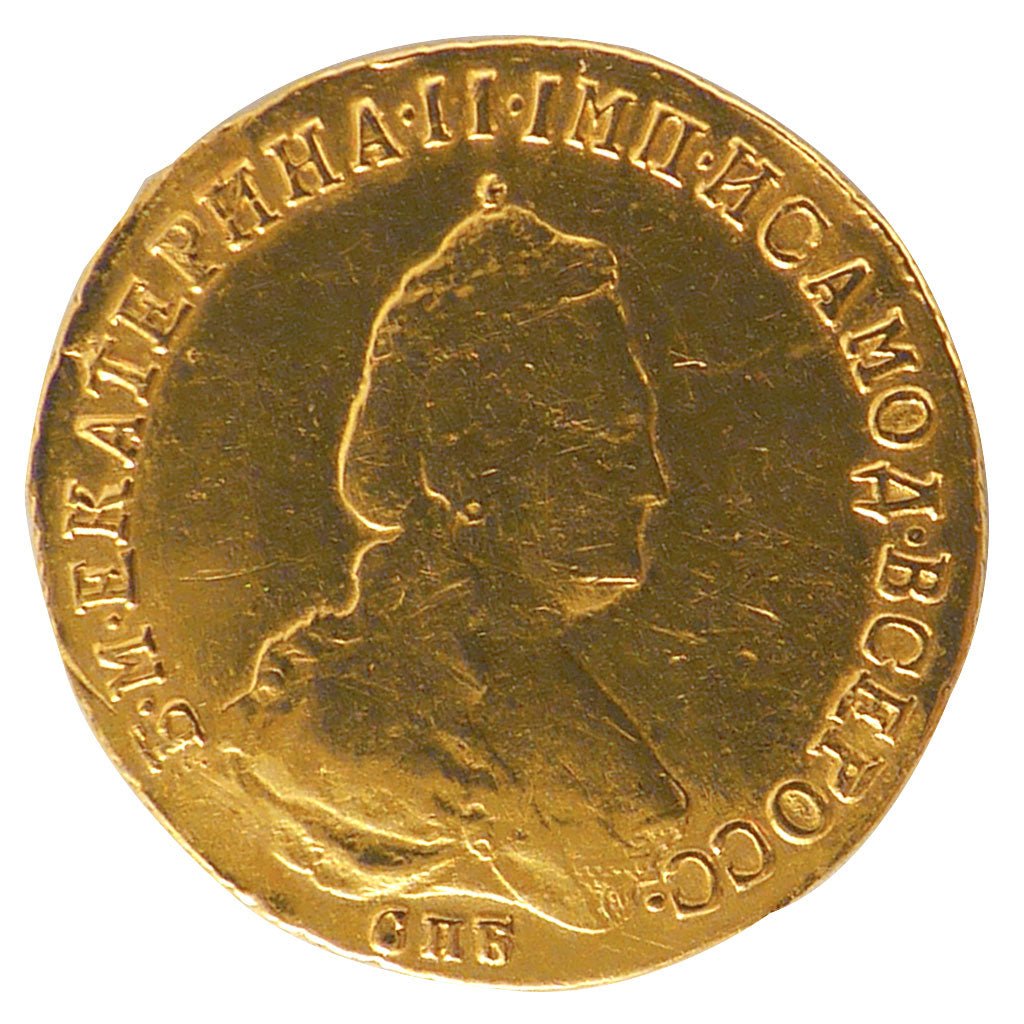 Russia, 5 Roubles, 1791, Saint-Petersburg, VF(20-25), Gold, 6.47