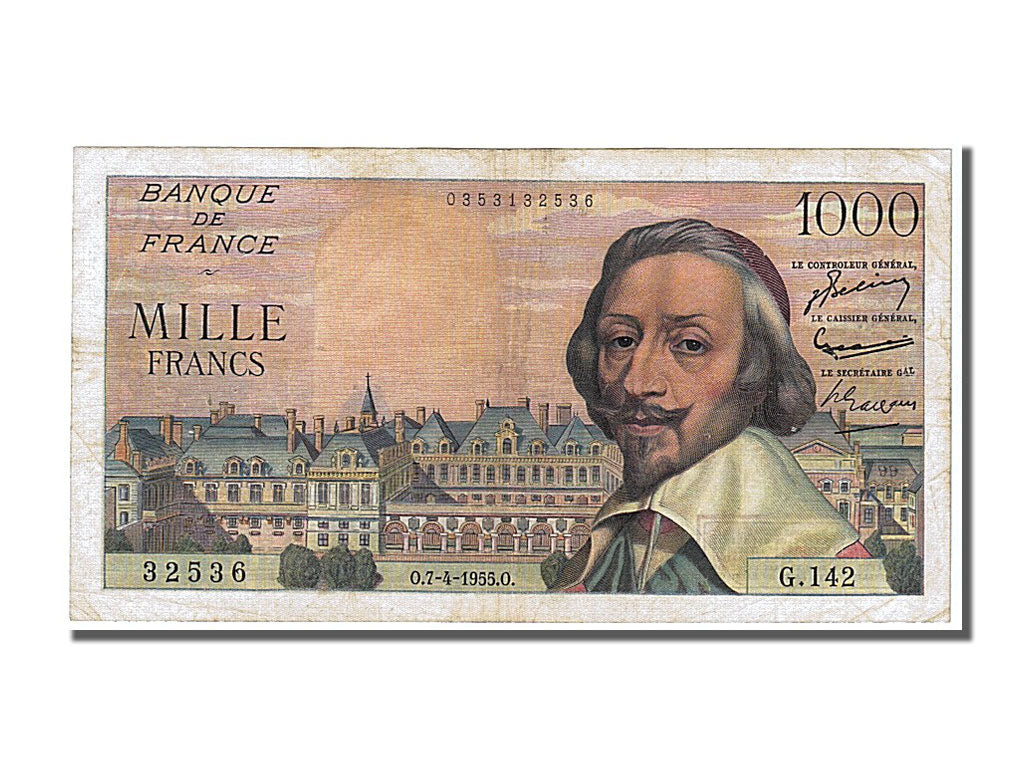 France, 1000 Francs, 1 000 F 1953-1957 ''Richelieu'', 1955, KM #134a,...