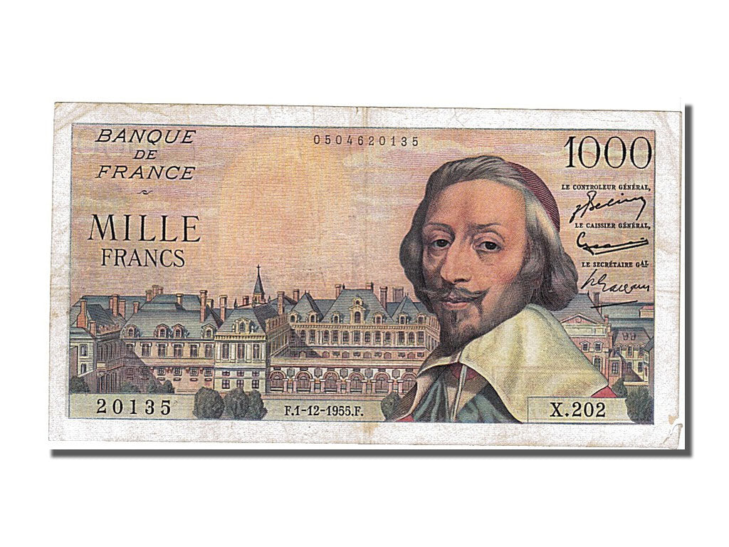 France, 1000 Francs, 1 000 F 1953-1957 ''Richelieu'', 1955, KM #134a,...