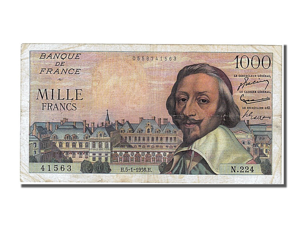 Banconote, Francia, 1000 Francs, 1 000 F 1953-1957 ''Richelieu'', 1956
