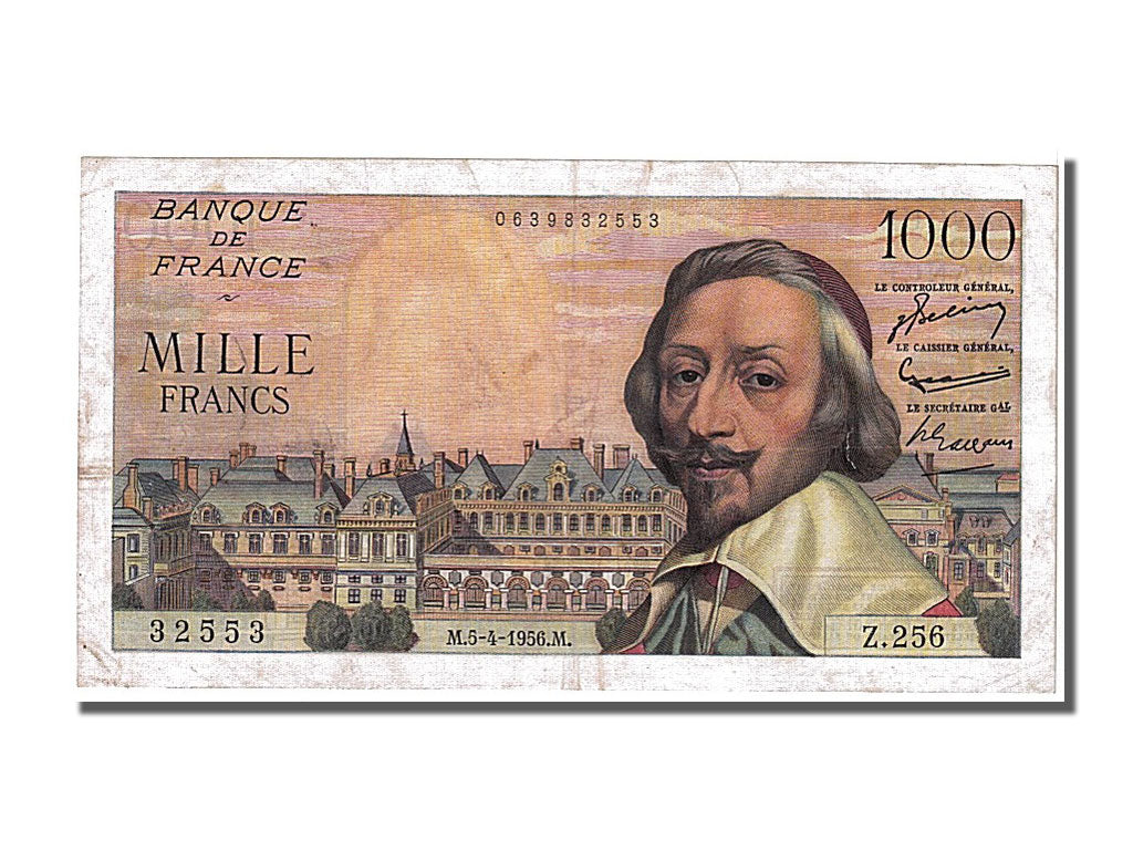 France, 1000 Francs, 1 000 F 1953-1957 ''Richelieu'', 1956, KM #134a,...