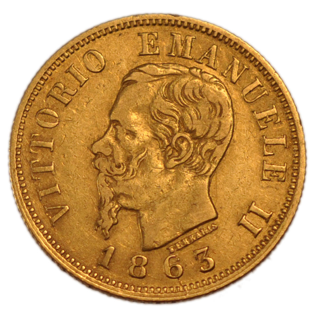 ITALY, 10 Lire, 1863, Torino, KM #9.3, EF(40-45), Gold, 19, 3.20