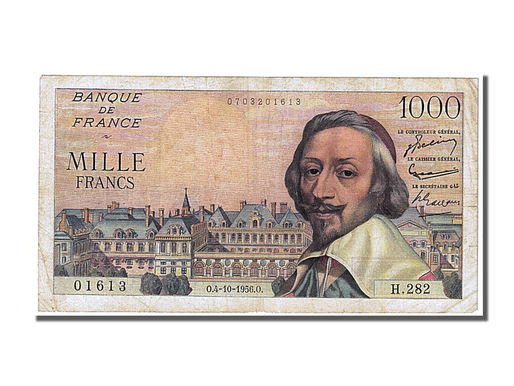 France, 1000 Francs, 1 000 F 1953-1957 ''Richelieu'', 1956, KM #134a,...