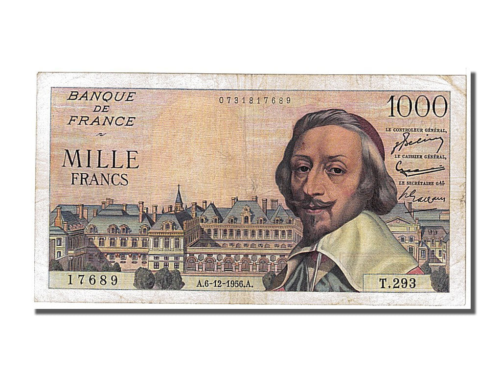France, 1000 Francs, 1 000 F 1953-1957 ''Richelieu'', 1956, KM #134a,...