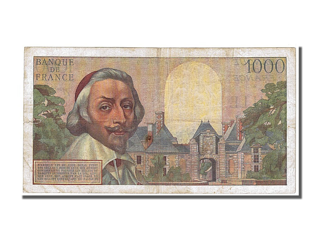 France, 1000 Francs, 1 000 F 1953-1957 ''Richelieu'', 1956, KM #134a,...