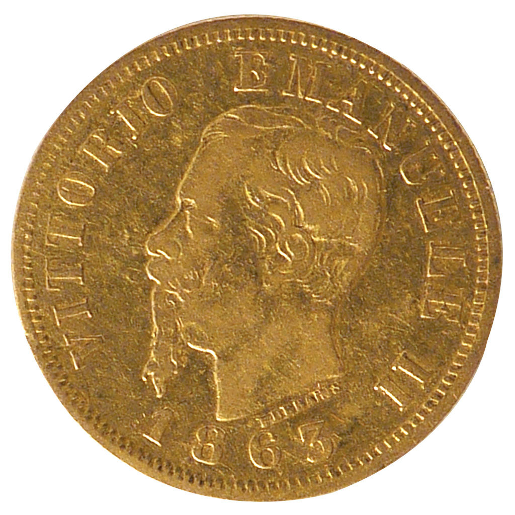 Italy, 10 Lire, 1863, Torino, KM #9.2, EF(40-45), Gold, 18.5, 3.18