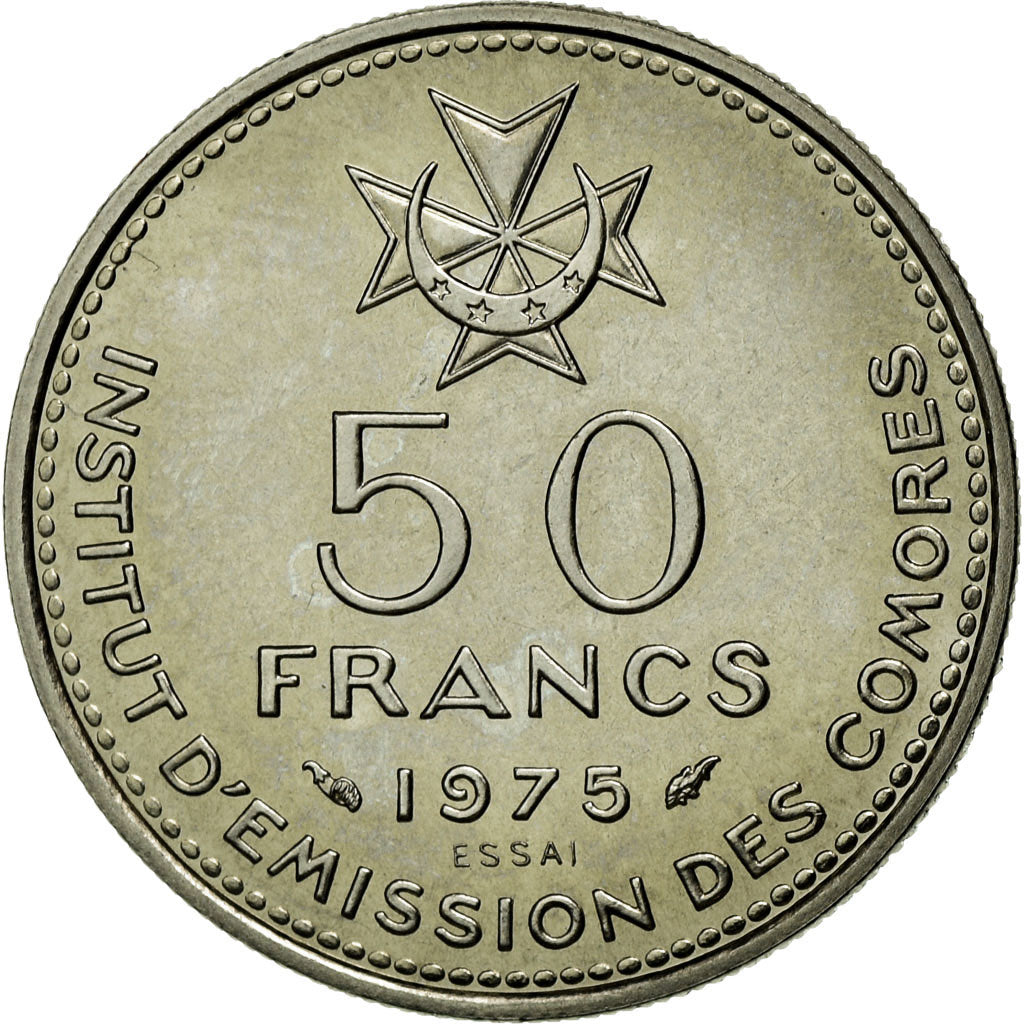 Coin, Comoros, 50 Francs, 1975, Paris, MS(65-70), Nickel, KM:E6