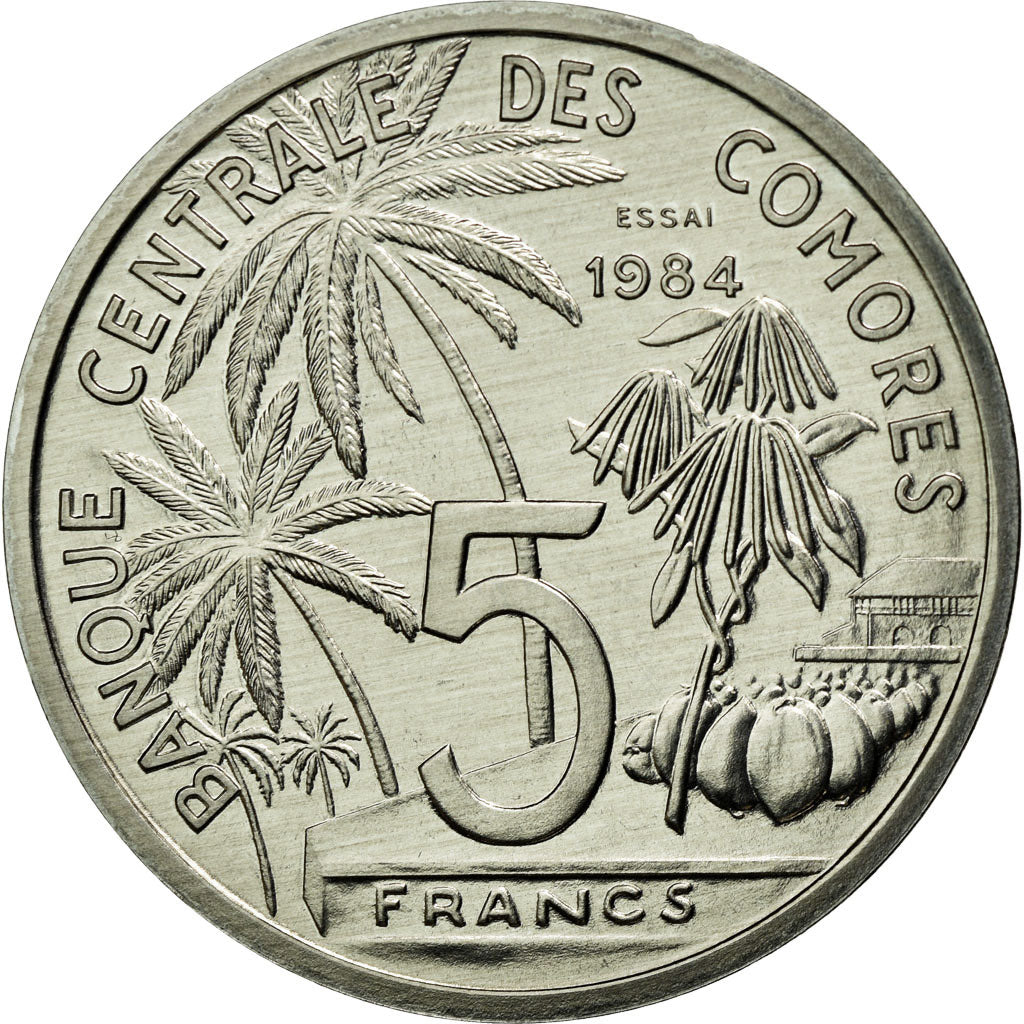 Coin, Comoros, 5 Francs, 1984, Paris, MS(65-70), Aluminium, KM:E9