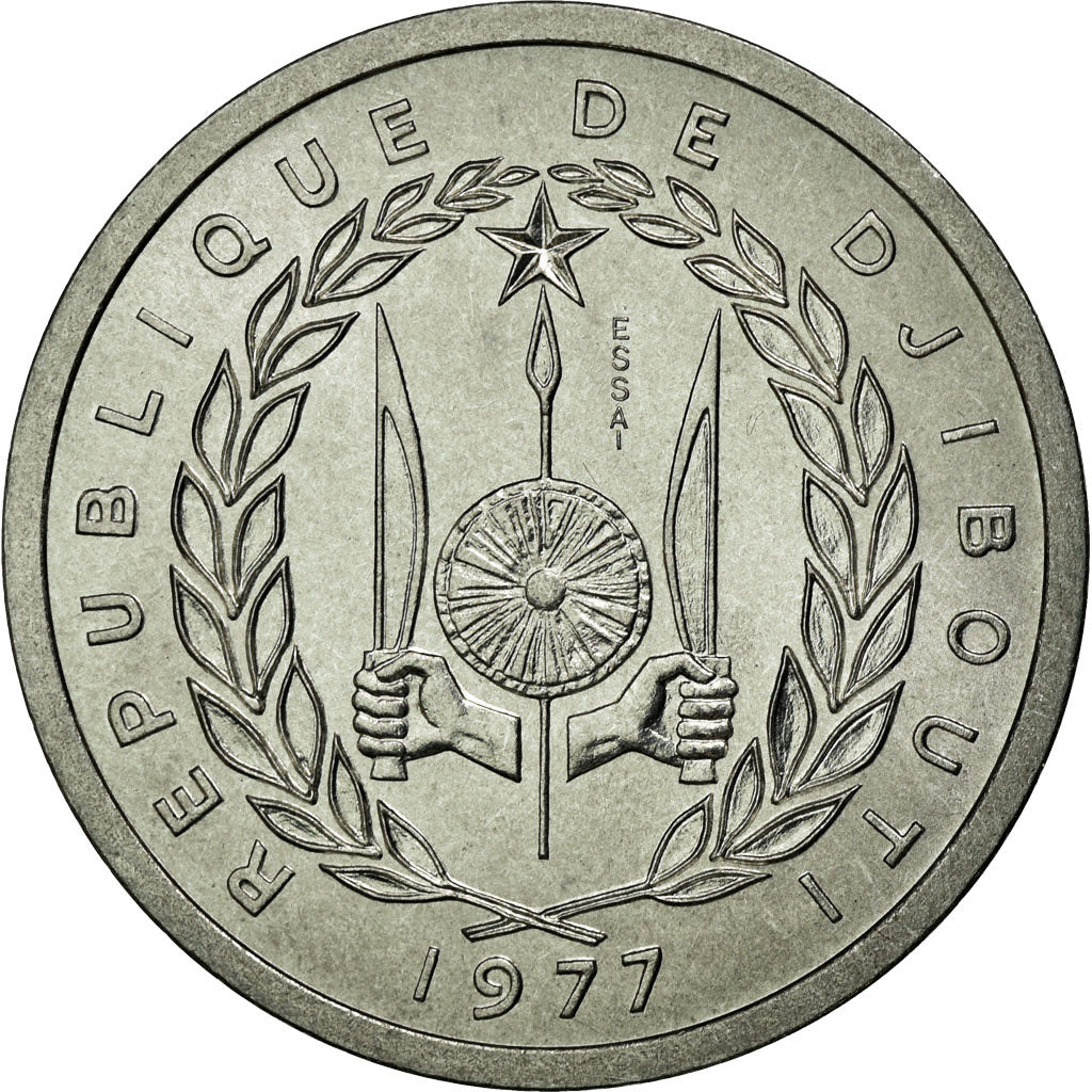 Coin, Djibouti, 2 Francs, 1977, MS(65-70), Aluminium, KM:E2