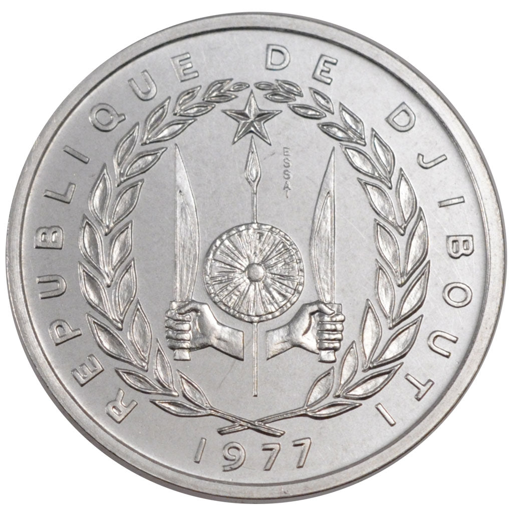 DJIBOUTI, 5 Francs, 1977, KM #E3, MS(65-70), Aluminium, 3.78