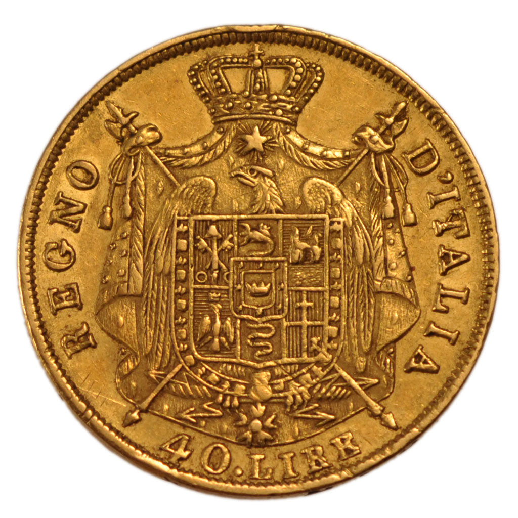 ITALIAN STATES, 40 Lire, 1814, Milan, KM #12, EF(40-45), Gold, 12.87