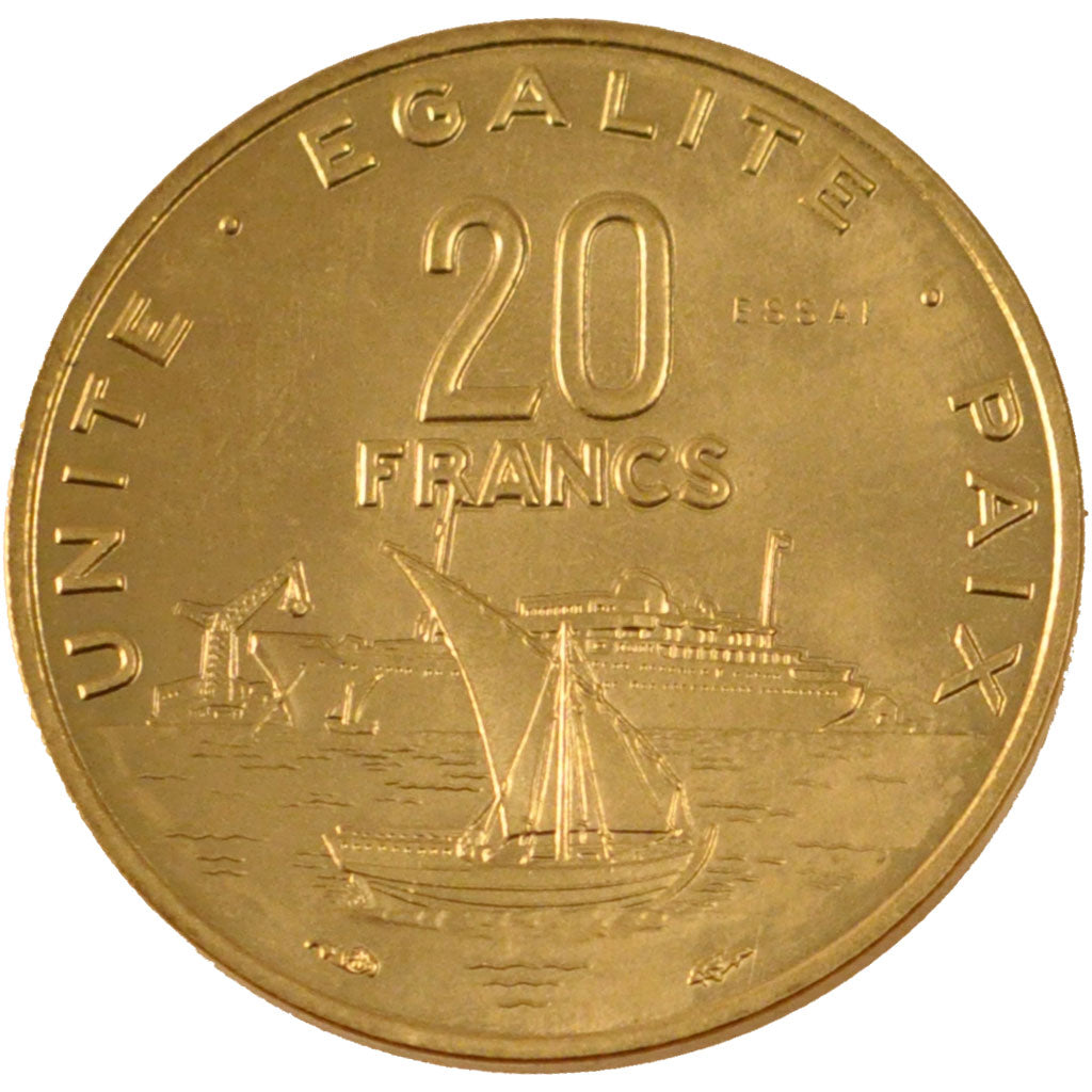 DJIBOUTI, 20 Francs, 1977, KM #E5, MS(65-70), Aluminium-Bronze, 3.98