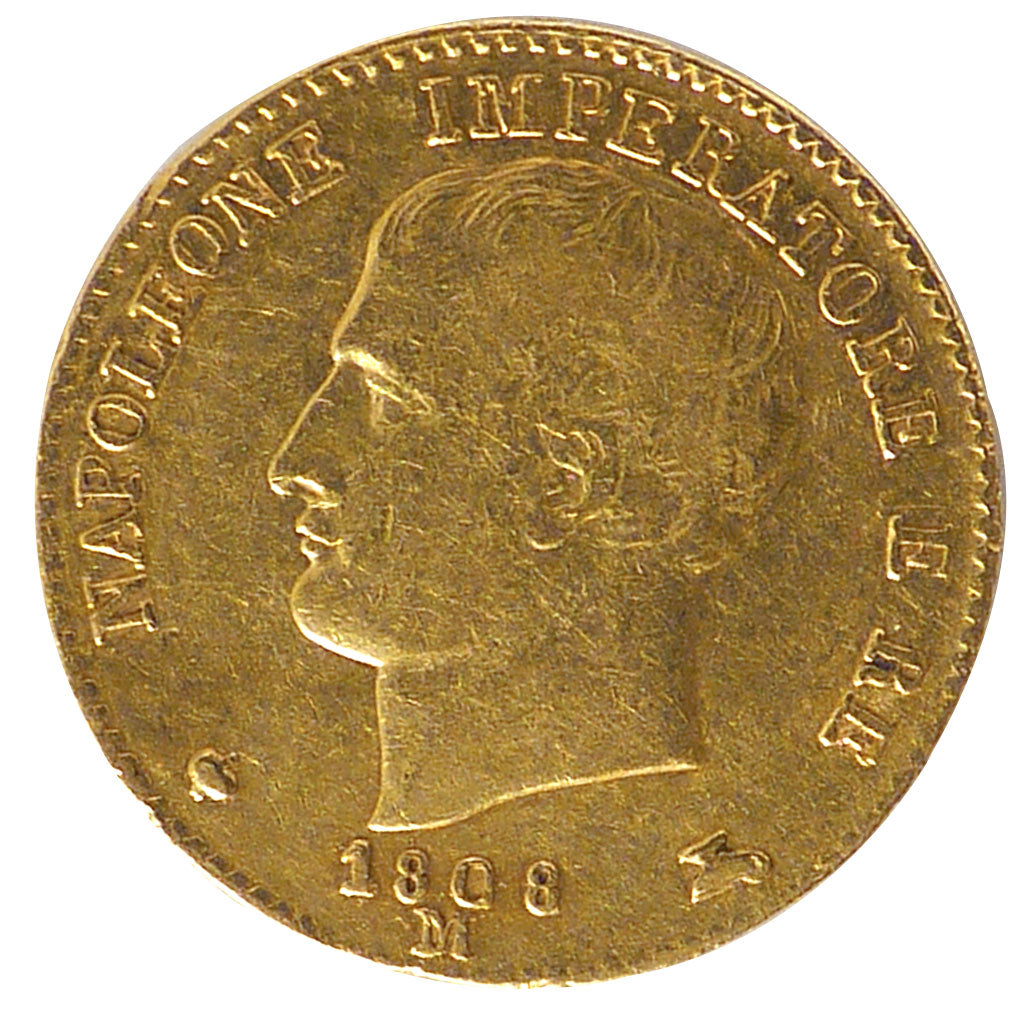 ITALIAN STATES, 20 Lire, 1808, Milan, KM #11, EF(40-45), Gold, 6.41