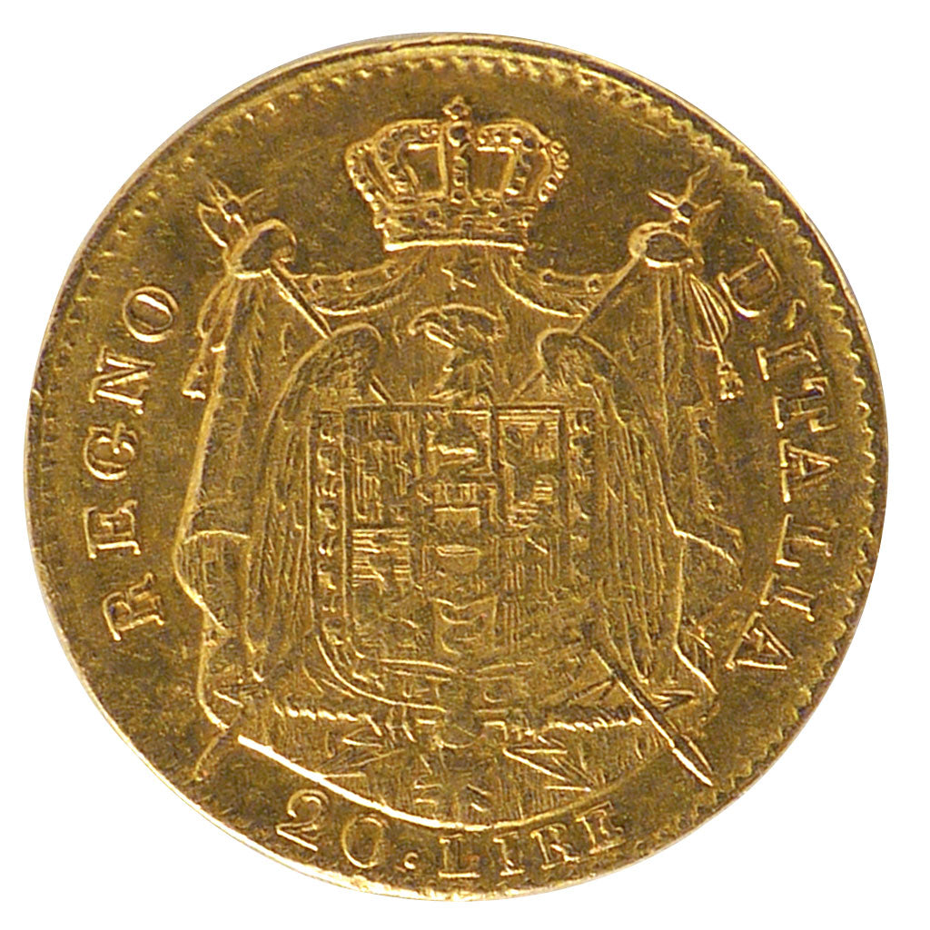 ITALIAN STATES, 20 Lire, 1808, Milan, KM #11, EF(40-45), Gold, 6.41
