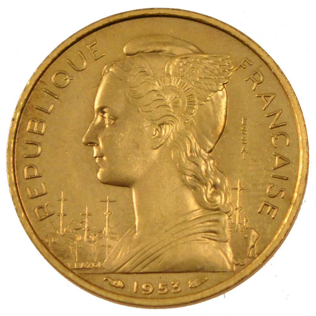 MADAGASCAR, 20 Francs, 1953, Paris, KM #E5, MS(65-70), Aluminum-Bronze,...