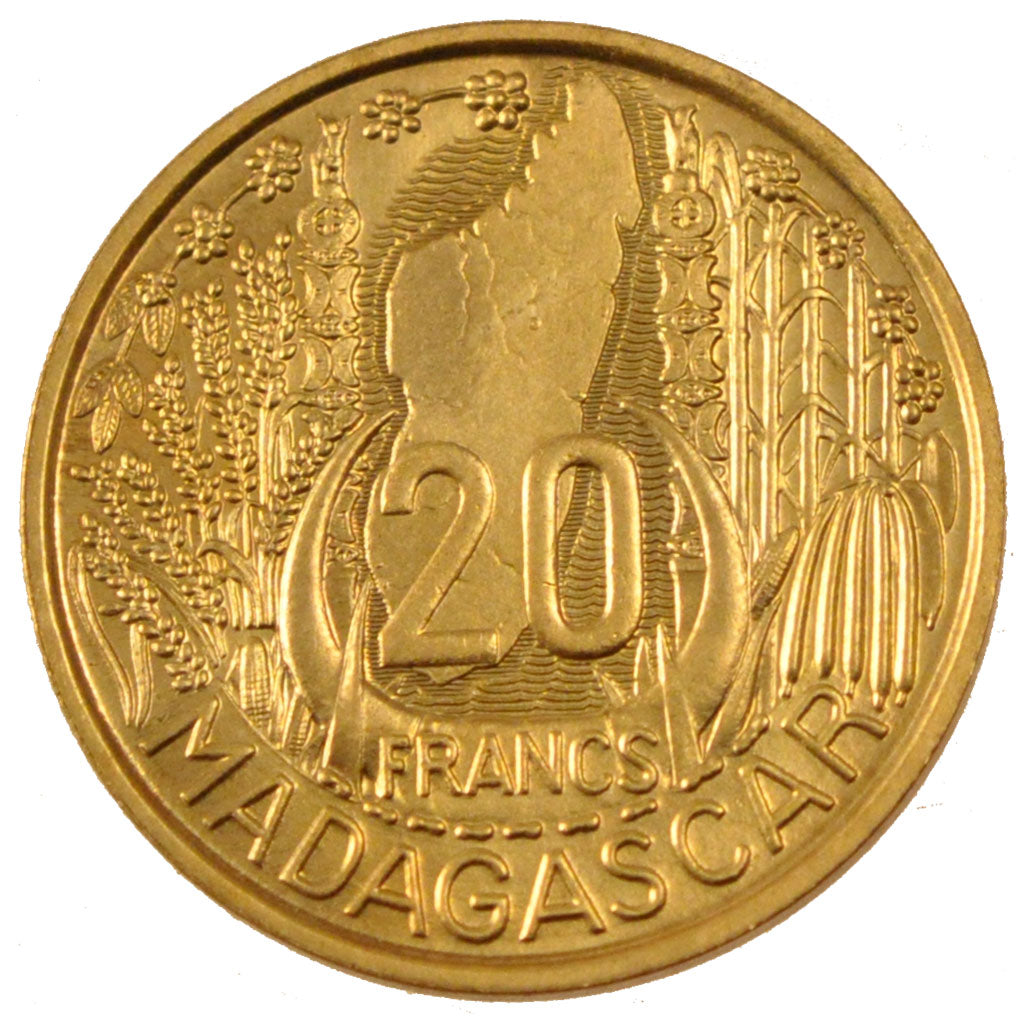 MADAGASCAR, 20 Francs, 1953, Paris, KM #E5, MS(65-70), Aluminum-Bronze,...