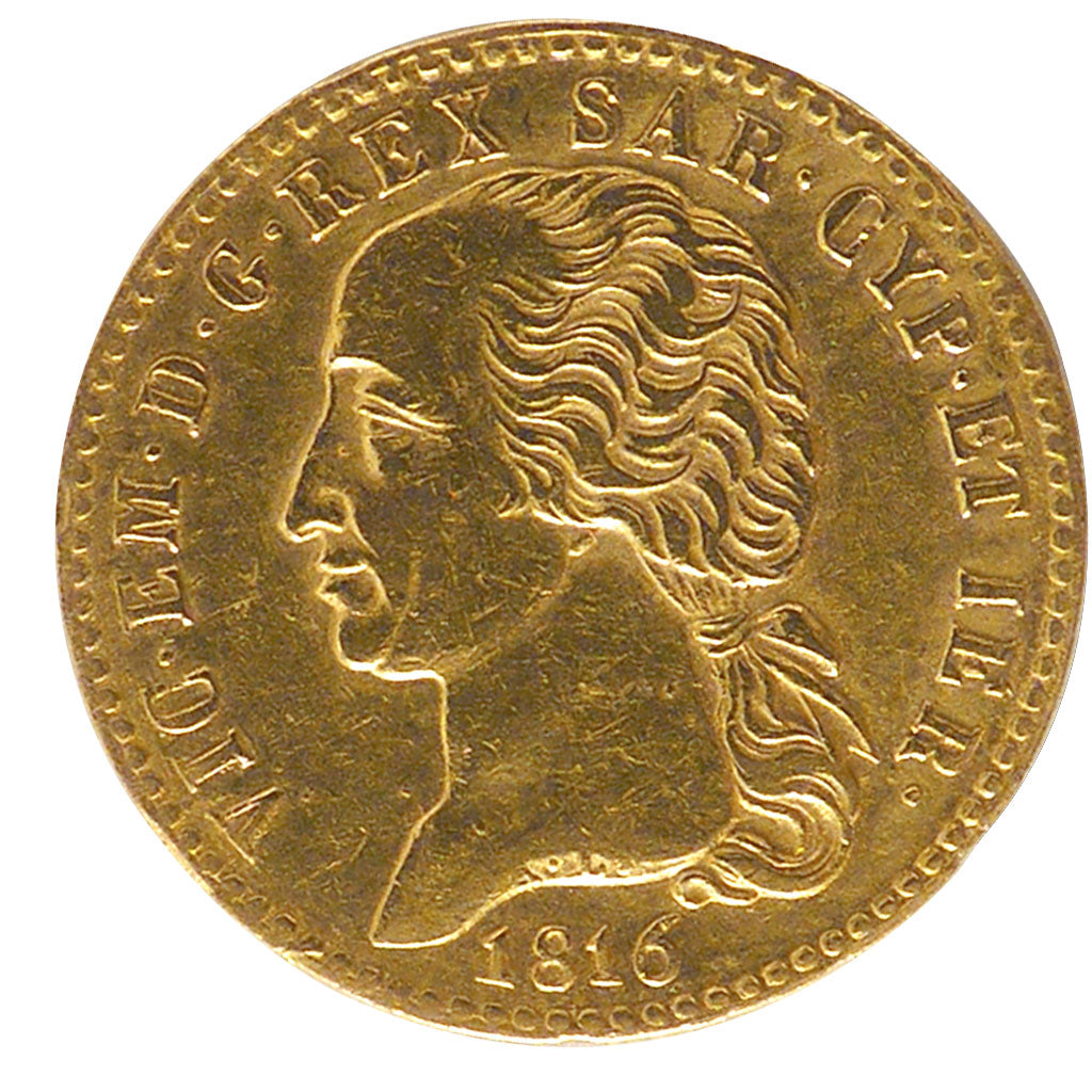 Italy, 20 Lire, 1816, Torino, AU(50-53), Gold, 6.43