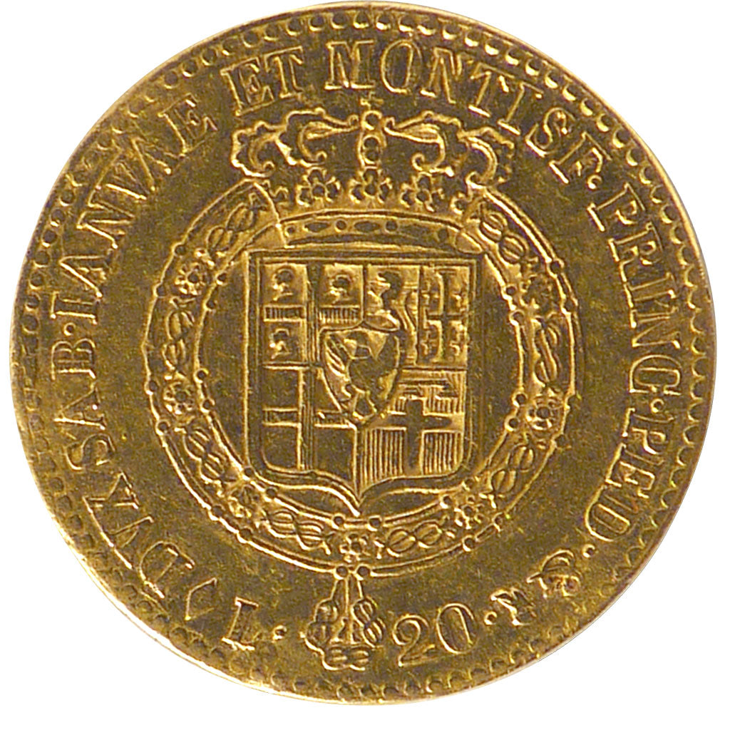 Italy, 20 Lire, 1816, Torino, AU(50-53), Gold, 6.43